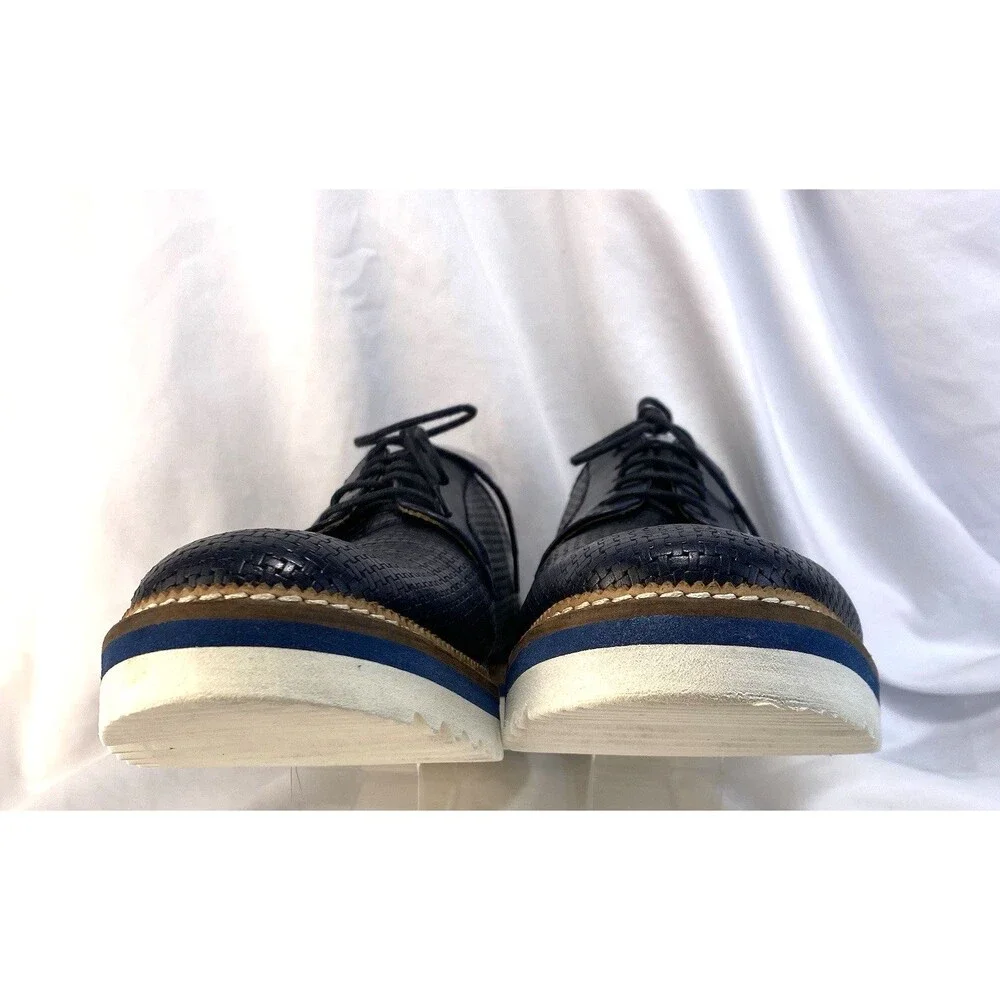 Baldinini Men's Size 12US/45EU Blue Embossed Woven Leather Derby Oxford Shoes